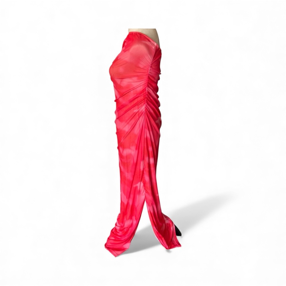 SHEIN EUC Sz L Vibrant Pink Tie Dye Camouflage Bodycon Gathered Midi Dress - Picture 6 of 10